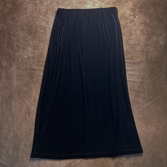Vintage 90s Essentials JPR Black Velour Maxi Skirt Elastic Waist Women's XL Goth - Picture 1 of 6